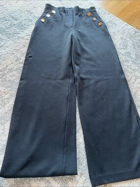 SPANX Black Wide-Leg High-Waist Pants with Gold Buttons